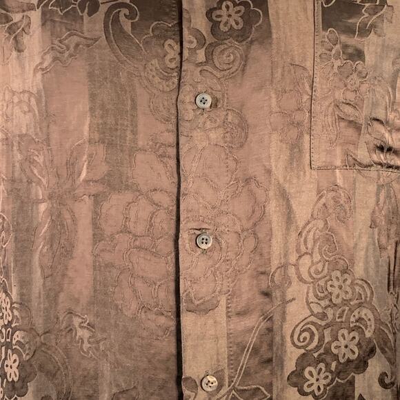 HAIDER ACKERMANN Size L Brown Jacquard Linen Silk One Pocket Long Sleeve Shirt - Picture 2 of 7